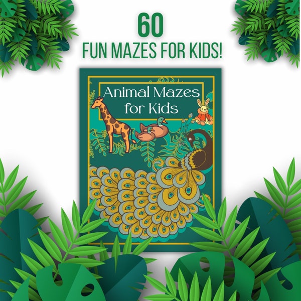 Kids Puzzle Book Activities Printable Fun Animal Themed Mazes for Little Kids Games Digital Activity PDF Print at Home School Free Time Game
