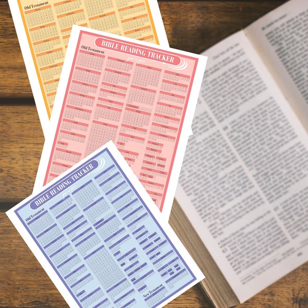 Bible Reading Tracker Old & New Testament Personal Family Homeschool Church Group Bible Study Log Sunday School 4 Colors Printable PDF