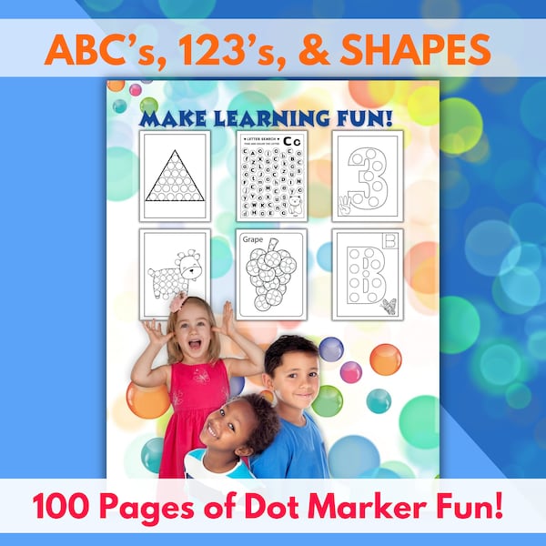ABC, 123, & Shapes Dot Marker Activity Book Preschool Learning Kindergarten Learning Creative Art Busy Book Fun Activities for Little Kids