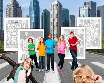 Schoolactiviteiten Moeilijk niveau Doolhoven Kinderpuzzel Thuisschool Afdrukbare activiteit Stad Thema Klaslokaal Plezier Leraar Leermiddelenspellen