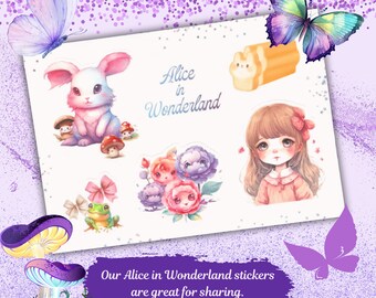 Alice in Wonderland Kawaii Vinyl Sticker Sheet Stickers for Laptop Vinyl Stickers for Water Bottle Custom Decal for Tumblers Unique Gift