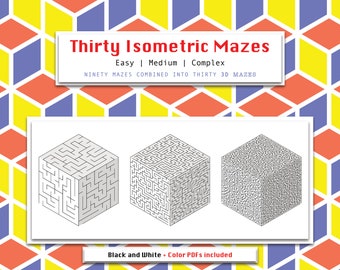 Puzzels voor volwassenen Spelletjes voor tieners Activiteit voor tieners Activiteiten voor oudere kinderen Afdrukbaar 3D-doolhofspel Isometrische doolhoven Eenvoudig niveau Gemiddeld niveau Complex niveau