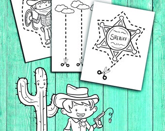 Kleuterschool Schaarvaardigheden Cowboy Knippen Pre-K Oefening Kleuterschool, Thuisschool, Kleuterschool, Peuter Leeftijden 3-5 Knipoefening Werkboek