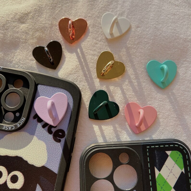Metal and Colorful Adhesive Heart Shaped Phone Charm Hook Etsy
