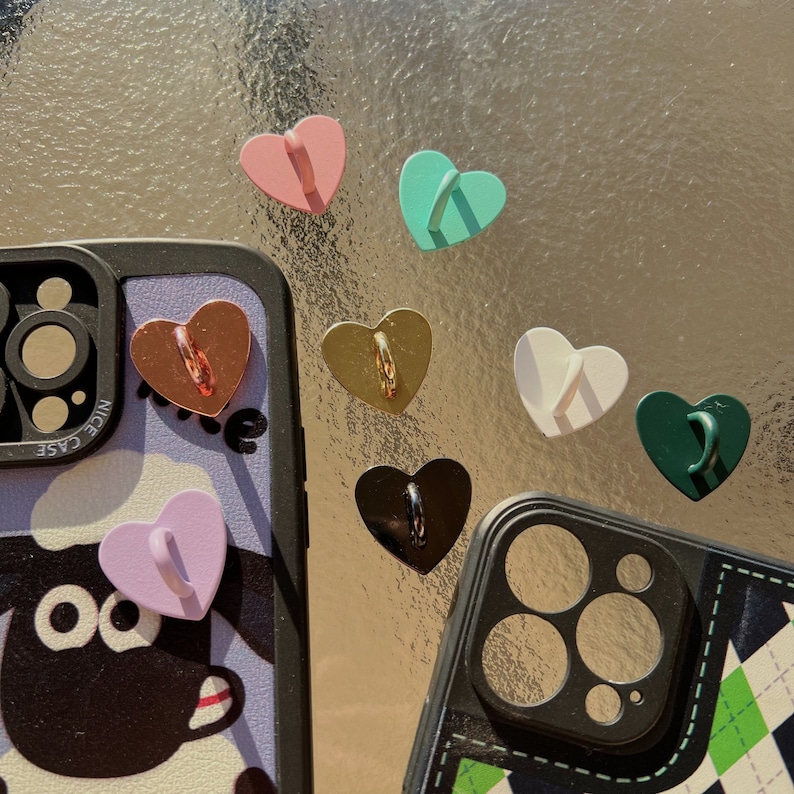 Metal and Colorful Adhesive Heart Shaped Phone Charm Hook Etsy