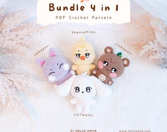 Aniteez Bundle 4 in 1 SANdeoki, bbyongMING, JJONGbear and HETmongi Amigurumi Crochet Pattern PDF