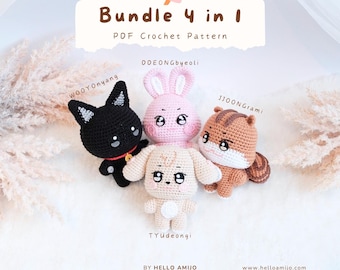Aniteez Bundle 4 in 1 WOOYOnyang, DDEONGbyeoli, JJOONGrami and TYUdeongi Amigurumi Crochet Pattern PDF