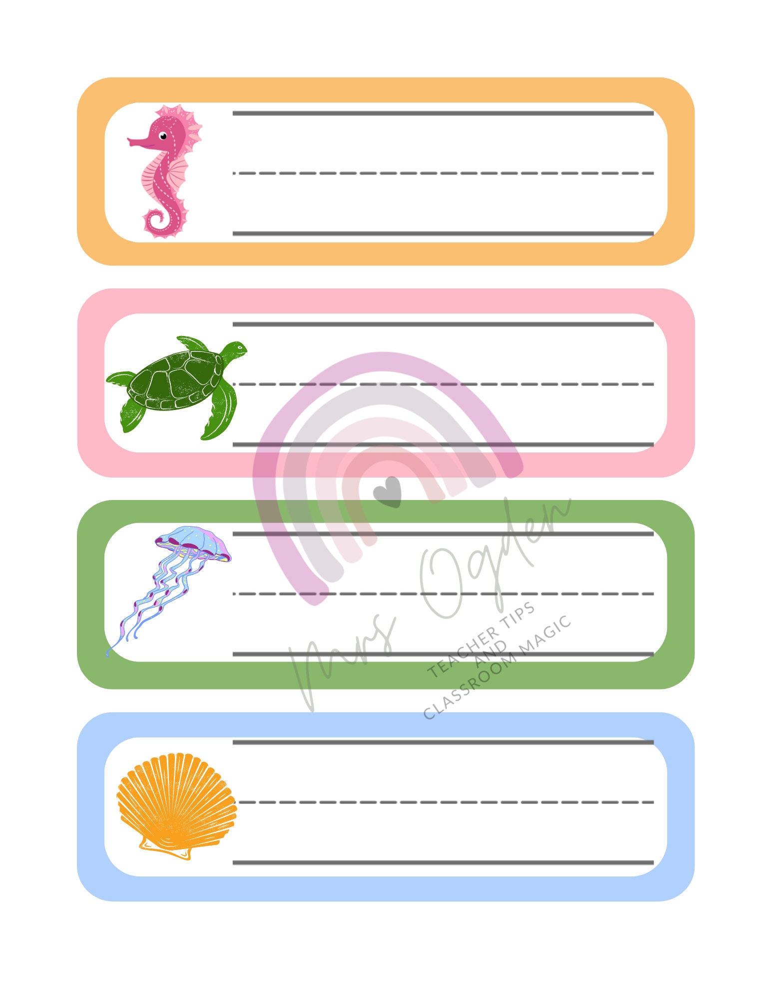 Write on Name Template Ocean Theme Desk Plate Name Tags - Etsy