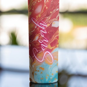 Customizable Marble 20oz Tumbler - Trendy Personalized Tumbler - Skinny Tumbler - Aesthetic Marble Tumbler - Colorful Marble Tumbler
