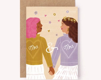 Mrs & Mrs Wedding Card - Same Sex Wedding Card, Gay Wedding Card, Lesbian Wedding Card, Mrs and Mrs, Lesbian Wedding Card, LGBTQ Wedding