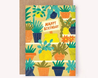 Plant Birthday Card - Card For Plant Lovers | Botanical Birthday Card | Illustrated Plant Greetings Card | Cute House Plant Birthday Card