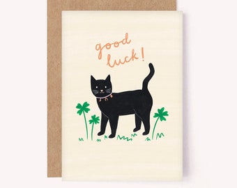 Good Luck Black Cat Card - Best of Luck Card | Lucky Charm | Black Cat Card | Good Luck Card | Graduation Card | Exams Card | New Job Card