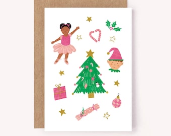 Festive Feeling Card | Xmas Christmas Seasons Greetings Card - Eco-friendly Recycled - Kid's Christmas Card - Ballerina Card - Diverse Card