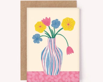 Flower Vase Card - Any Occasion Cards | Floral Nature | Bunch Flowers | Gift For Friend | Sympathy Card | Friendship Card | Anniversary Card