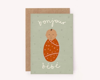 Bonjour Bebe MINI Card -  Baby Card for New Parents, Baby Shower Card, Card for New Mum, Card for New Baby, New Arrival Card, Pregnancy Card