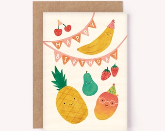 Fruit Party Birthday Card - Fruit Card | Kids Bday Card | Cute Fruit Card | Fruit Birthday Card | Pineapple Mango Pear Cherry Card | Fruity