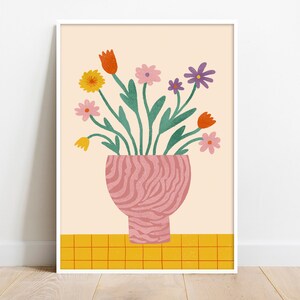 Flower Vase Print Illustrated Flower Poster Bouquet Flowers Wall Art Scandi Floral Print Home Decor image 3