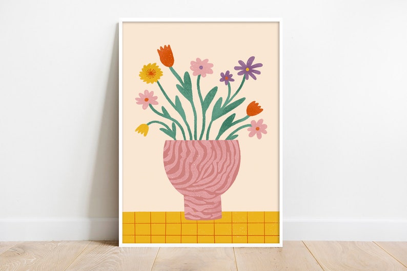 Flower Vase Print Illustrated Flower Poster Bouquet Flowers Wall Art Scandi Floral Print Home Decor image 3