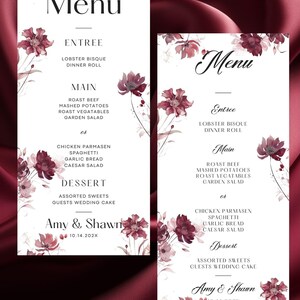 Collezione autunnale Borgogna Bellissimo modello di menu per matrimonio scaricabile modificabile Autunno Borgogna Mirtillo rosso
