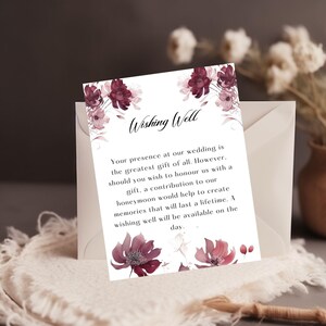 Collezione autunnale Borgogna Bellissimo regalo di nozze con pozzo dei desideri, download modificabile, floreale digitale Borgogna con mirtillo rosso