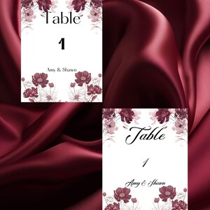 Collezione autunnale Borgogna Bellissimi segnaposti per matrimoni Modello digitale stampabile Scaricabile modificabile Borgogna Mirtillo rosso floreale