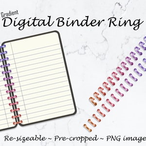 Digital Planner Rings, Gradient, Sunset, Digital Binder Rings, Metallic, Realistic Transparent PNG, GoodNotes,