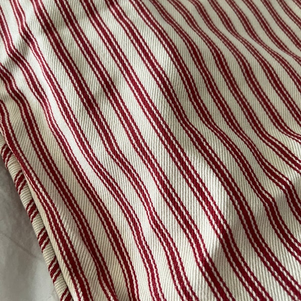 Pottery Barn Pillow Cover Ticking Stripe Red Cream Cotton 18x18 Zippered SINGLE Vintage