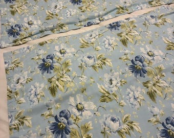 Laura Ashley Shams KING Floral Blue Green Cotton Reversible Stripes PAIR Vintage