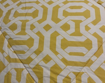 Pottery Barn Comforter KING Geometric Interlocking Octagons Cotton Yellow VINTAGE