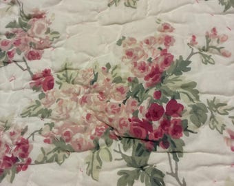 Shabby Chic Sham STANDARD Floral Quilted Pink Green Cotton Reversible VINTAGE SINGLE
