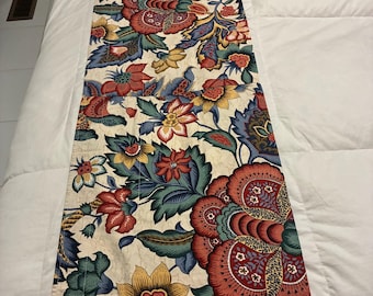 Waverly Curtain Valance Floral Cotton Greenfield Village Blue Red Cotton Jacobean Henry Ford Museum Vintage USA 74x15 SINGLE