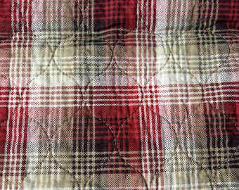 Eddie Bauer Shams STANDARD Plaid Red Green Cream Quilted Cotton Reversible PAIR