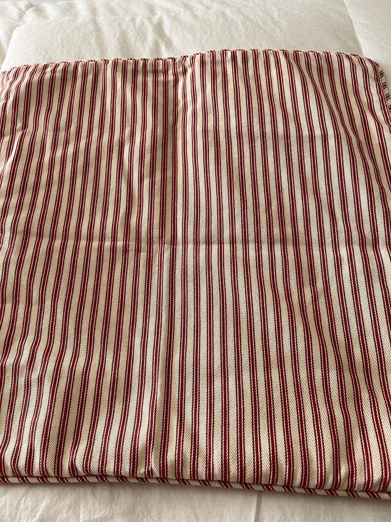 Pottery Barn Pillow Cover Ticking Stripe Red Cream Cotton 18x18