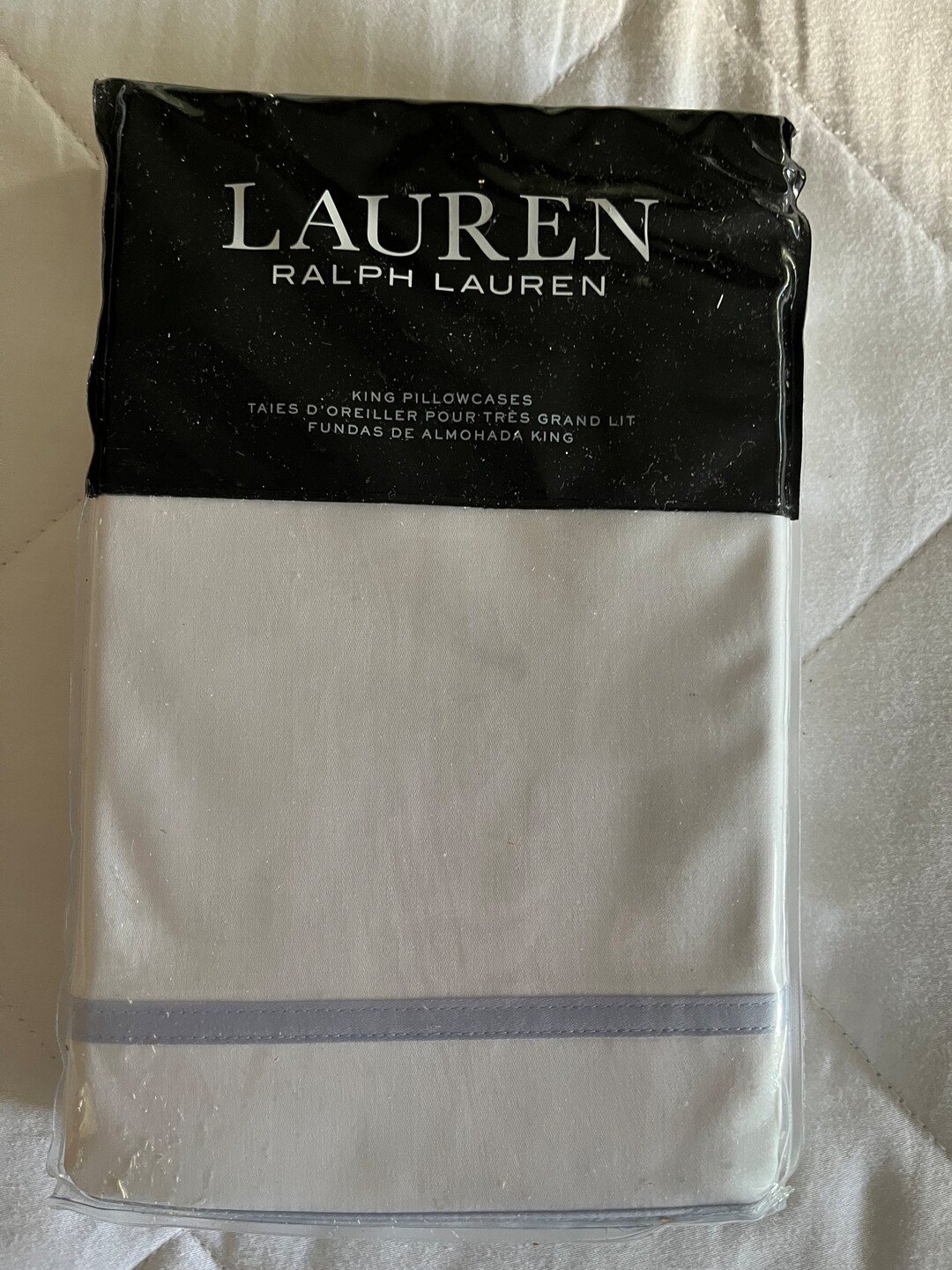 Ralph Lauren Pillowcases KING Spencer Border Blue Cornflower New Old