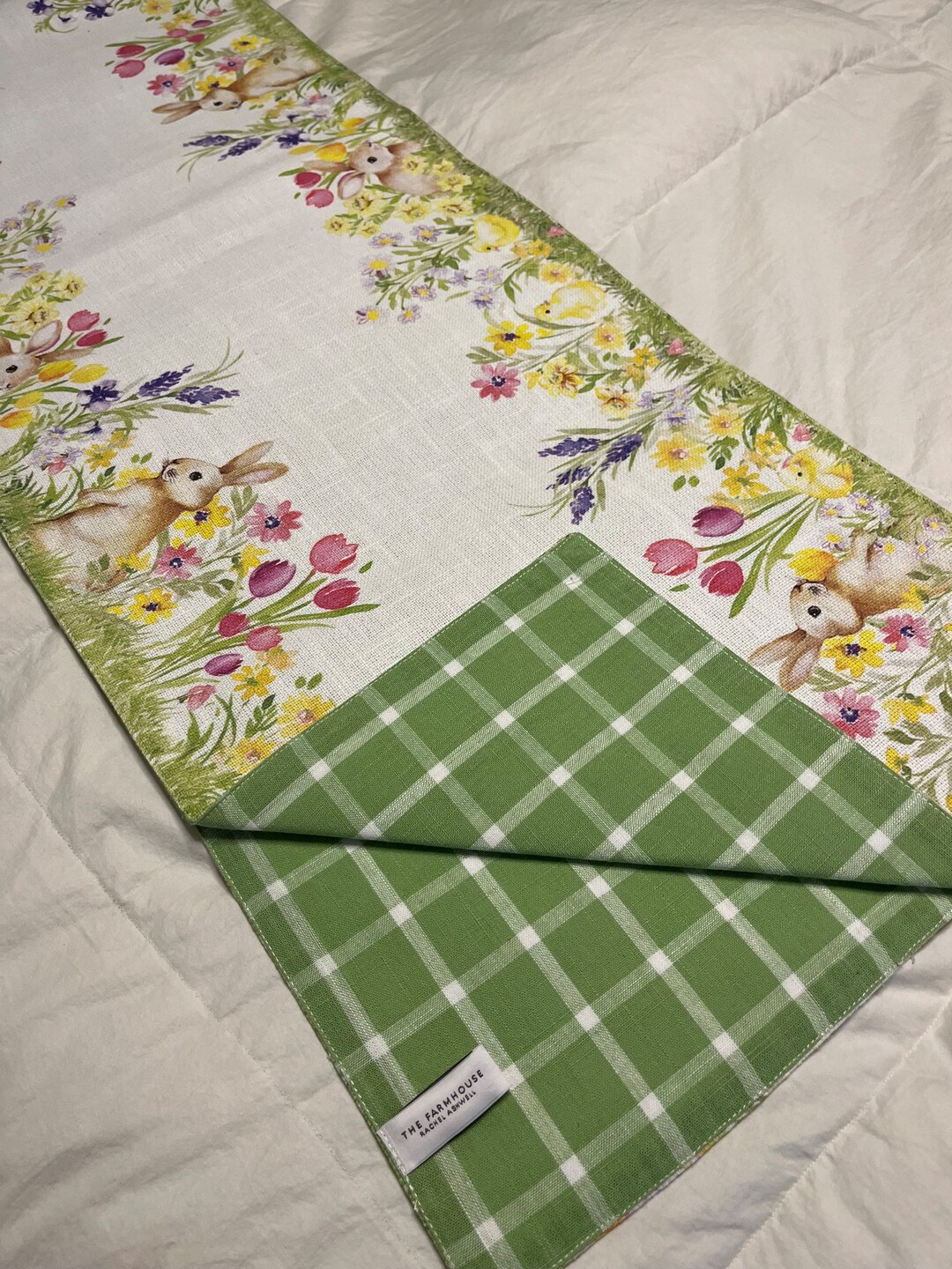 Farmhouse TABLE RUNNER Easter Rachel Ashwell Reversible Bunnies Chicks ...