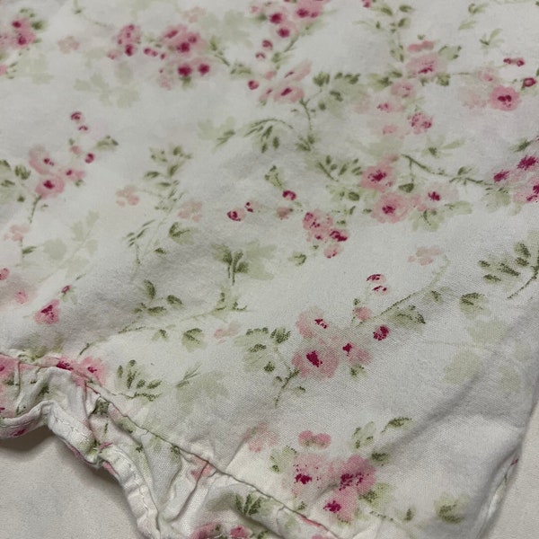 Shabby Chic Pillowcase KING Ruffled Floral Pink Green White Cotton SINGLE Vintage