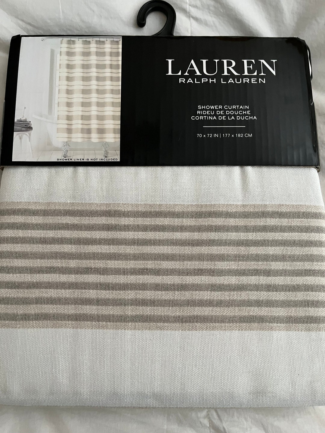 Ralph Lauren Shower Curtain Striped Taupe Beige Cream Cotton New Old