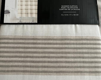 Ralph Lauren Shower Curtain Striped Taupe Beige Cream Cotton New Old Stock in Package