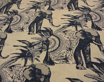 Pottery Barn Duvet Cover KING Floral Ari Blue Cotton Linen Elephants Palm Trees Reversible Vintage