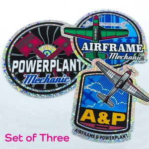 A&P Airframe Powerplant Mechanic Glitter Sticker Set of Three