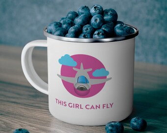 This Girl Can Fly - Airplane Female Private Pilot Enamel Camp Mug