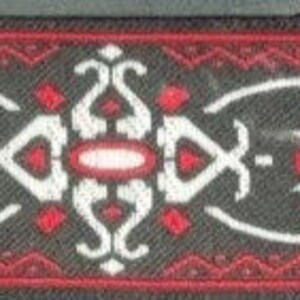 60sVintage folk, woven jacquard ribbon trim, Geometric Flower, Jim Morrison/The Doors replica shirt trim, 2 in/5cm width Red/White/black image 3