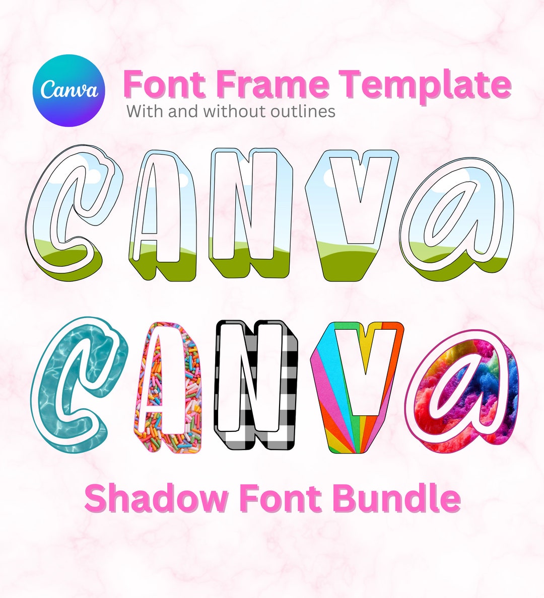 Canva Shadow Font Frame Template Bundl - Etsy