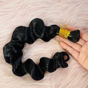Cambodian Virgin Human Hair Bulk: Natural Black Loose Wave 100g Single & Double Drawn