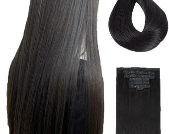 Seamless Clip in Hair Extensions Silicone Weft Straight Black Hair