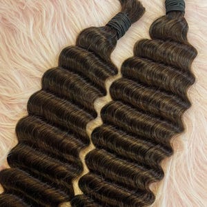 Deep Wave Bulk Human Hair for Braiding | Single Drawn #4 Dark Brown Hair Extensions