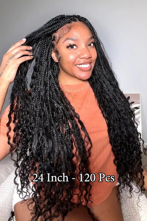 Boho Knotless Crochet Box Braids With Human Hair Curls Deep Wave