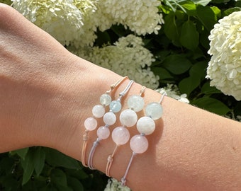 Fertility Crystals Adjustable Beaded Bracelet, Rose Quartz, Aquamarine, Moonstone, Pregnancy, IVF Bracelet, 6mm 8mm Beads, Gift for Her