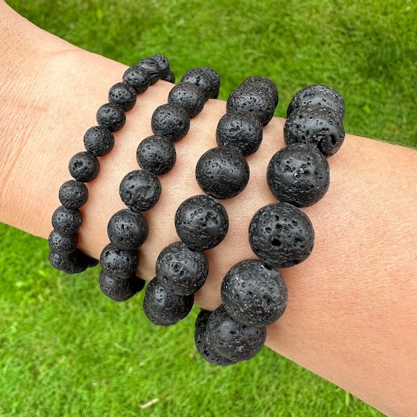 Black Lava Stone Bracelet, Essential Oil Diffuser Bracelet, Aromatherapy Jewelry, Volcanic Rock Bracelet, Grounding and Calming