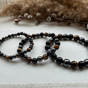 Triple Protection Bracelet, Brings Luck and Prosperity, Hematite, Black Obsidian, Tiger’s Eye, Balance Healing Energy, Spiritual Protection